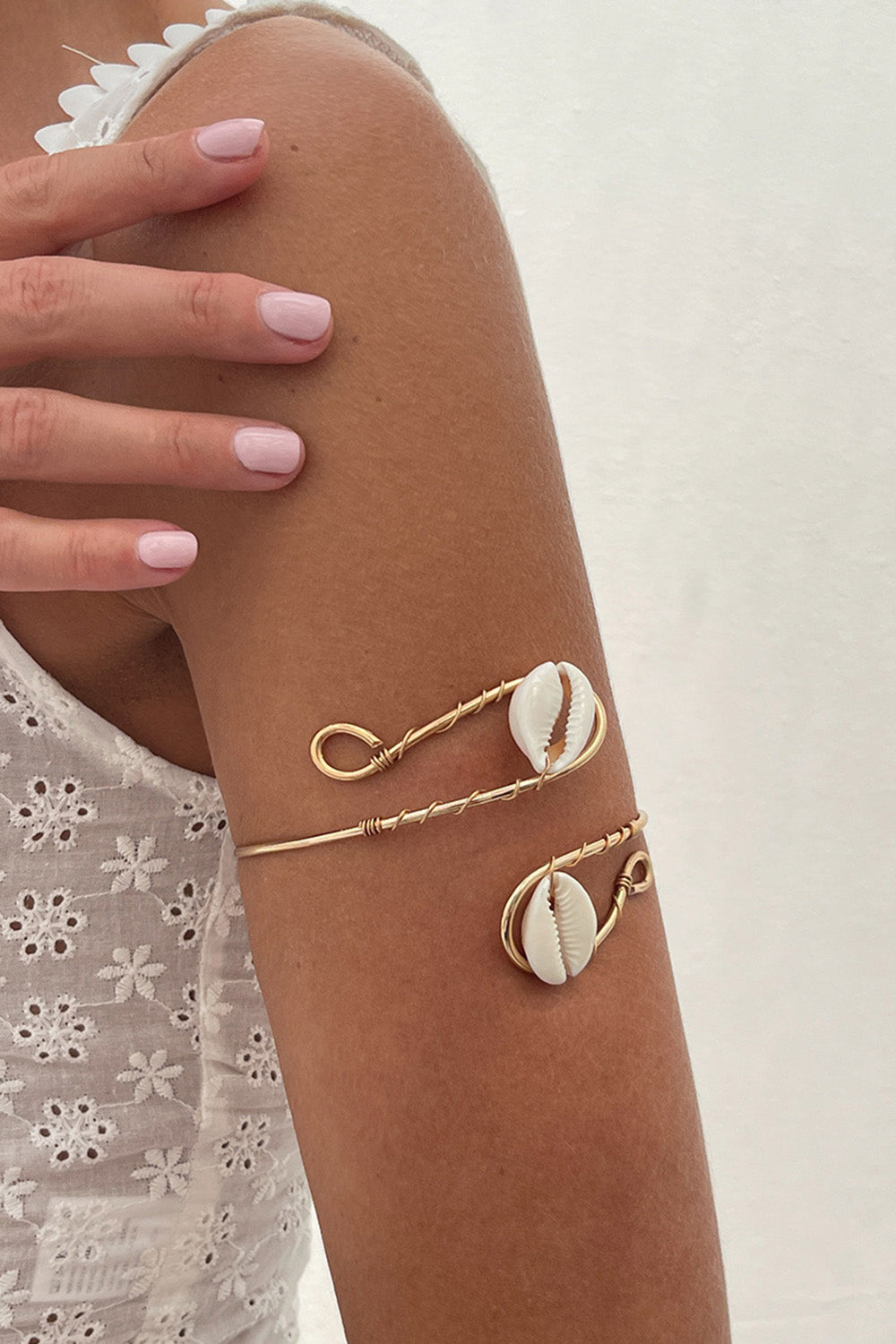 Vacation Style Shell Decor Wired Open Armlet Bracelet