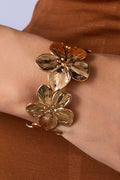 Textured Metal Flower Butterfly Open Cuff Bangle Bracelet